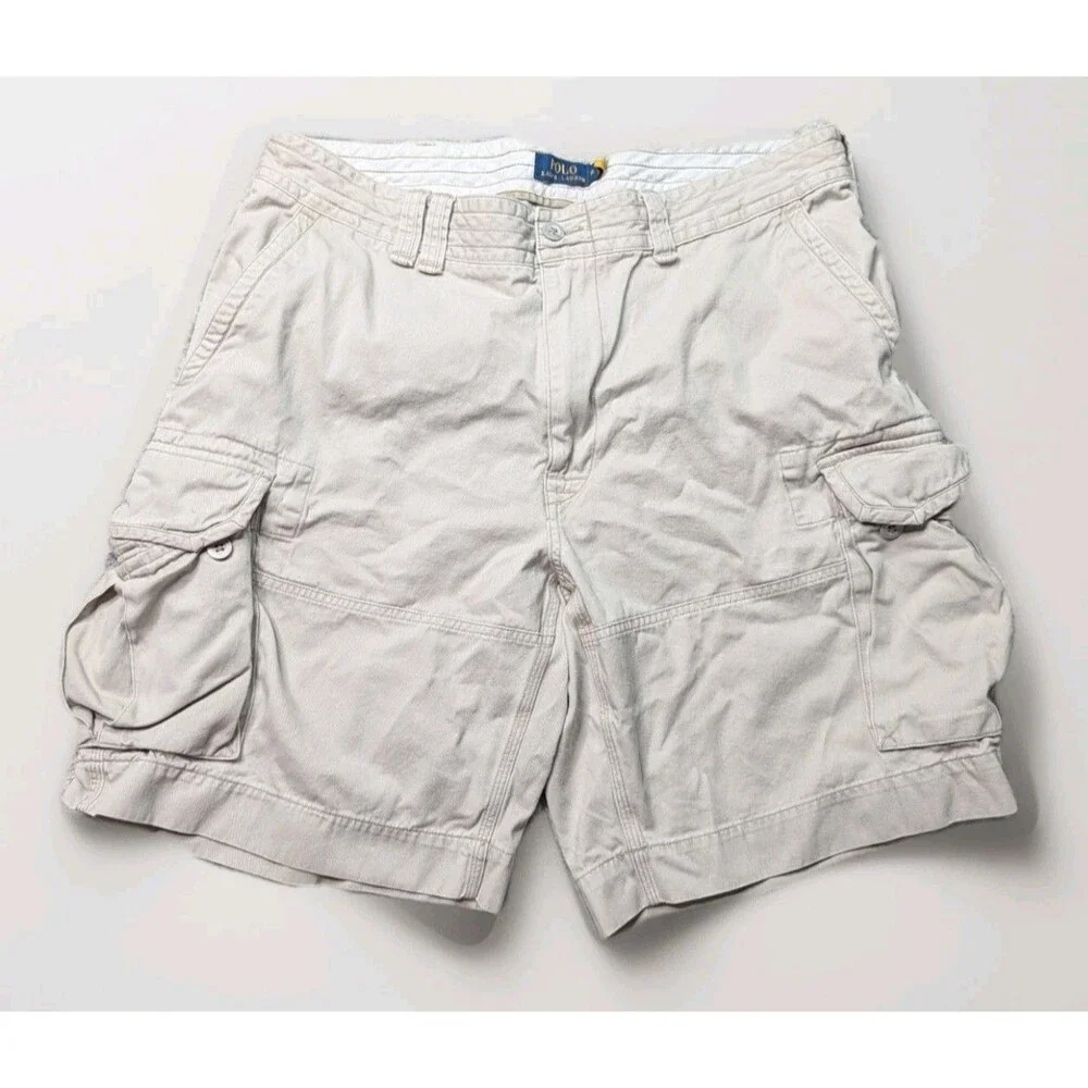 Polo Ralph Lauren Classic Chino Cargo Shorts Men 38 Cotton Beige Khaki